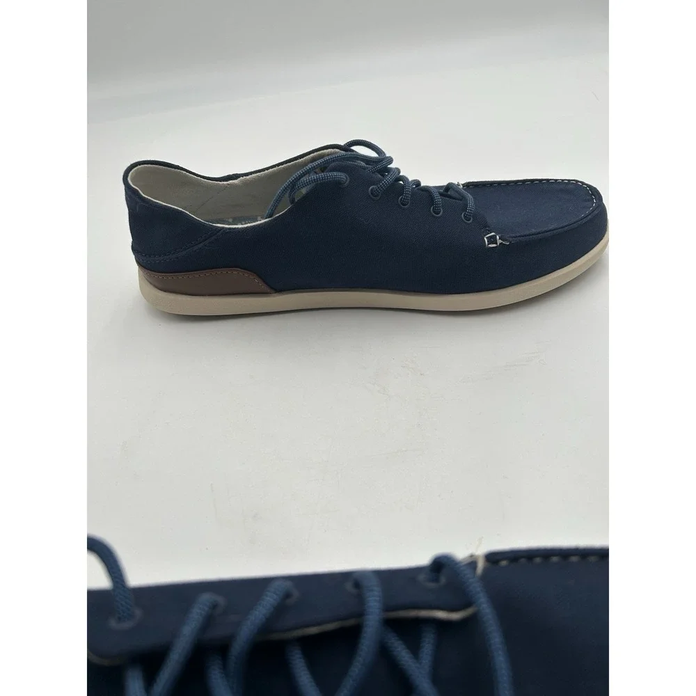 OluKai Manoa Shoes Mens Sz 13 Blue Lace Up Moccasin Boat Deck Canvas Sneaker